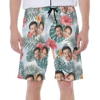 Floral Custom Face Beach Shorts For Men