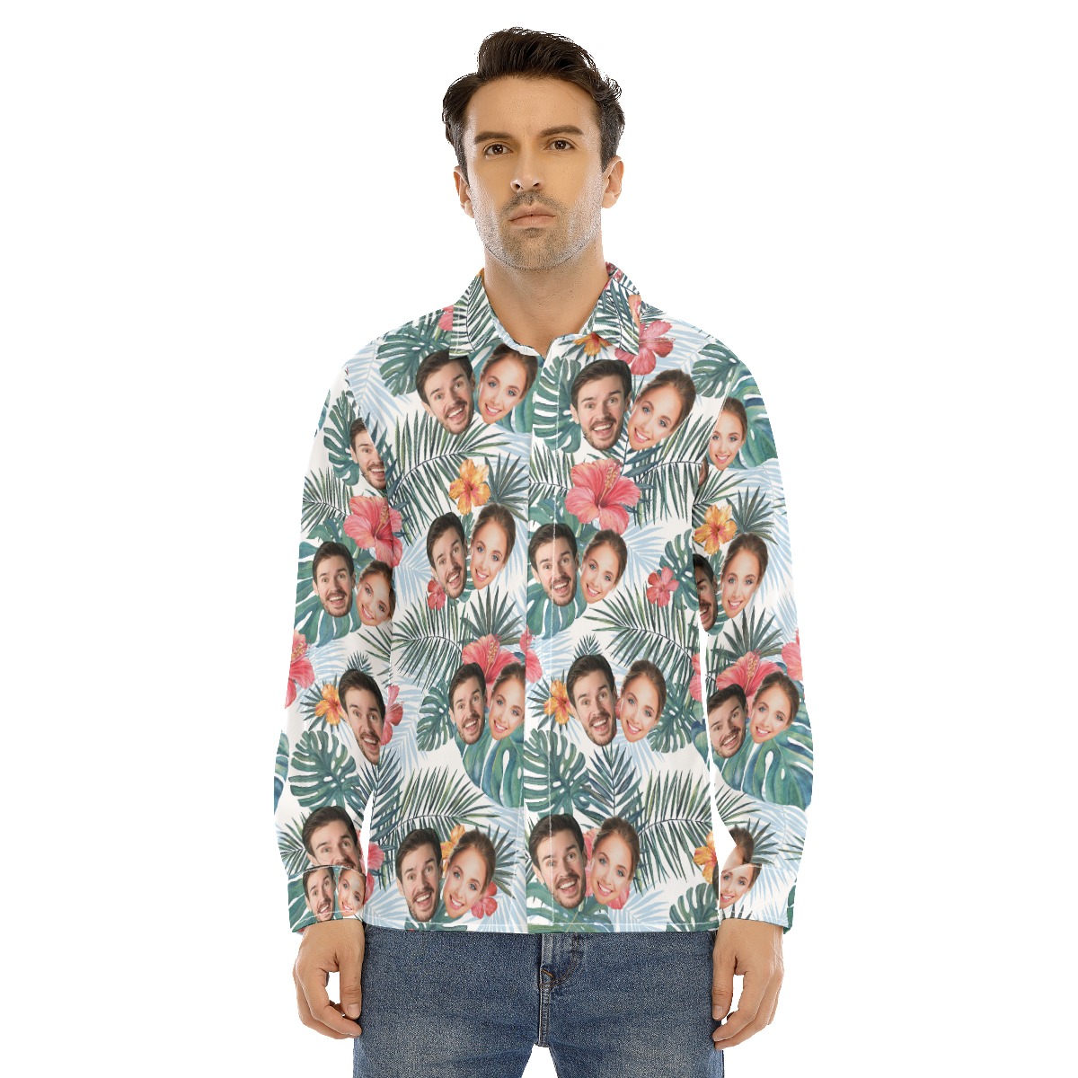 Custom Multiple Faces Long Sleeve Button Up Shirt - variant image 1
