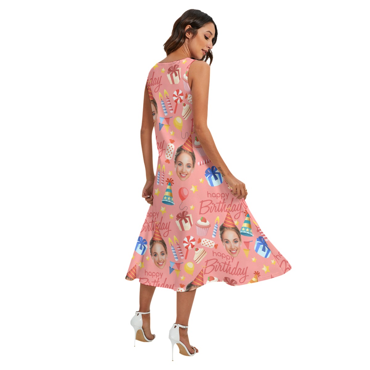 Pinky Custom Face Happy Birthday Theme Women's Dress