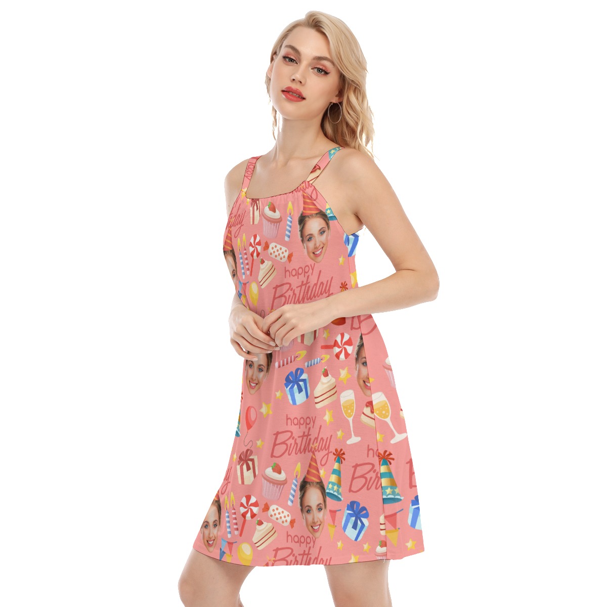 Pink Custom Face Happy Birthday Women's Hawaiian Dress