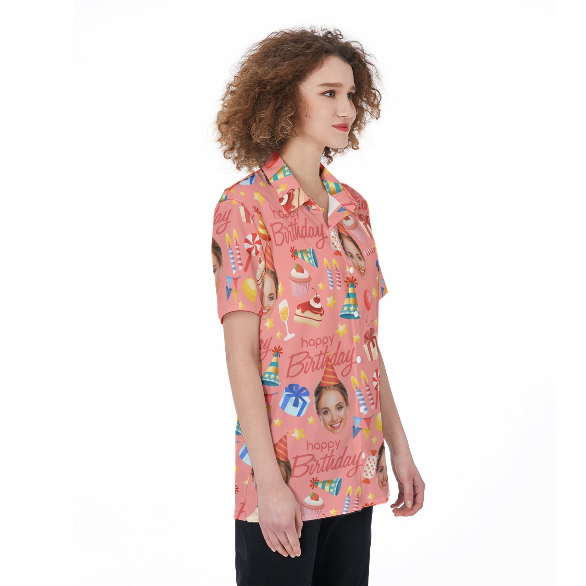 Pink Custom Face Birthday Hawaiian Shirt For Women