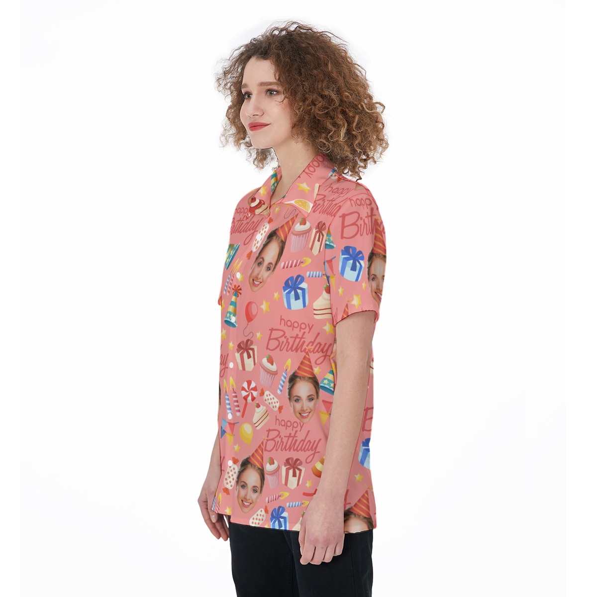Pink Custom Face Birthday Hawaiian Shirt For Women