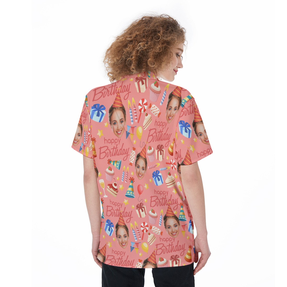Pink Custom Face Birthday Hawaiian Shirt For Women