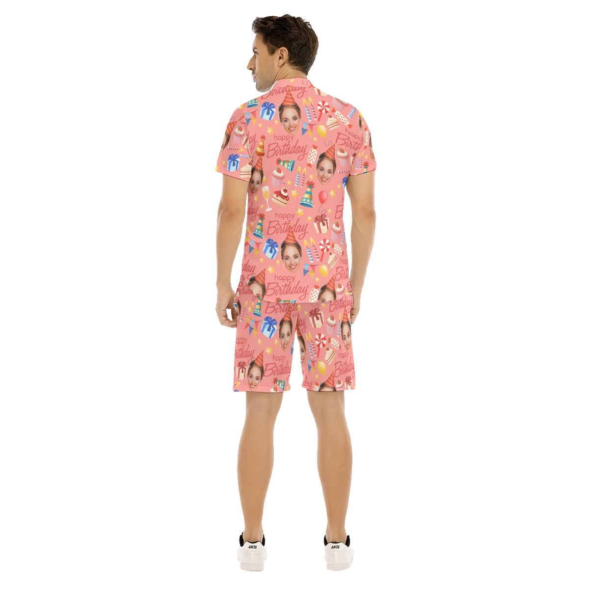 Custom Face Birthday Pink Hawaiian Shirt And Shorts Set For Men