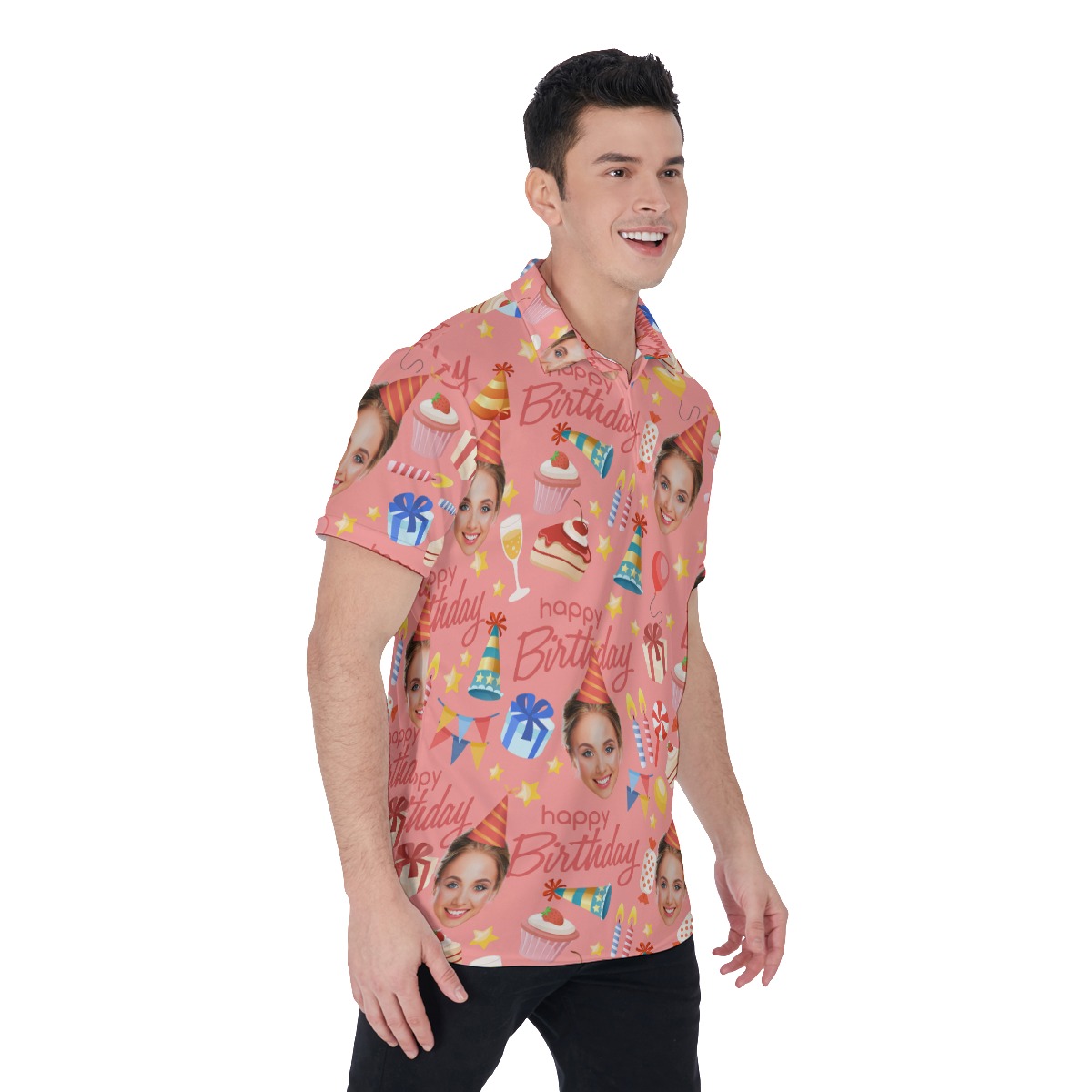 Custom Face Birthday Hawaiian Polo Shirt For Men
