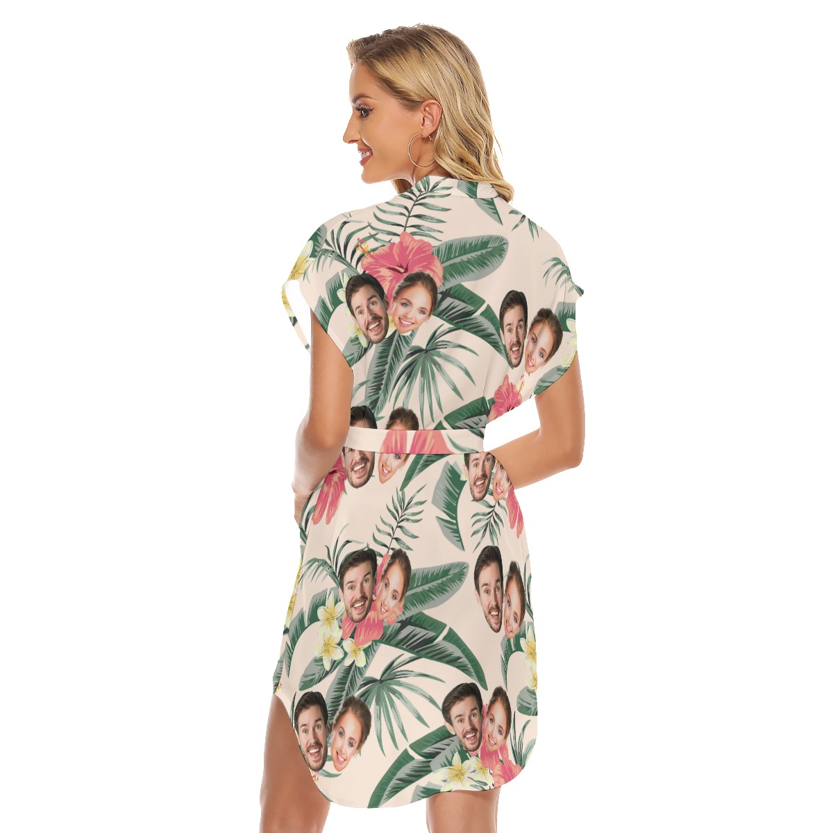 Custom Couple Face Floral Dress With Belt
