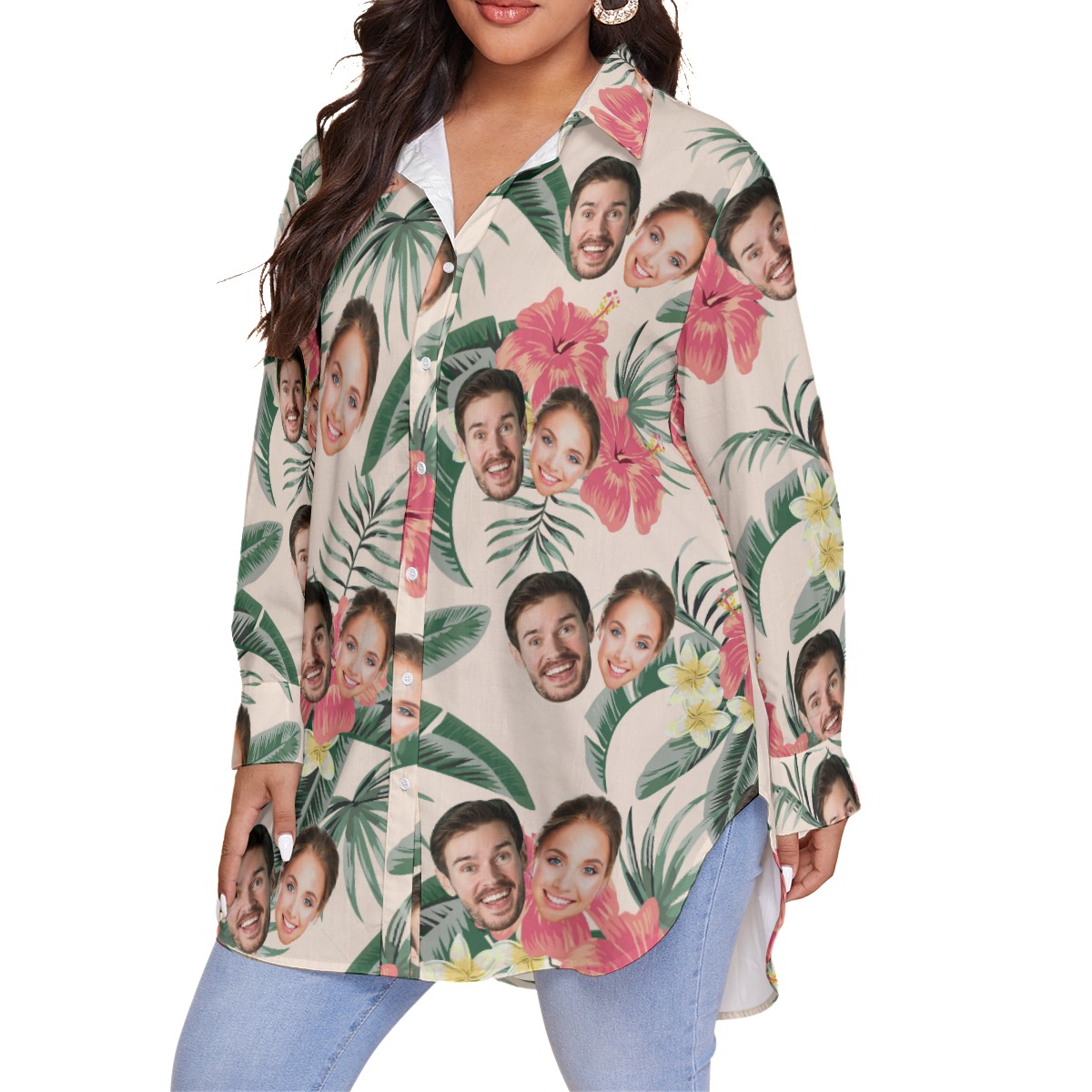 Custom 2 Face Women's Hawaiian Shirt Plus Size
