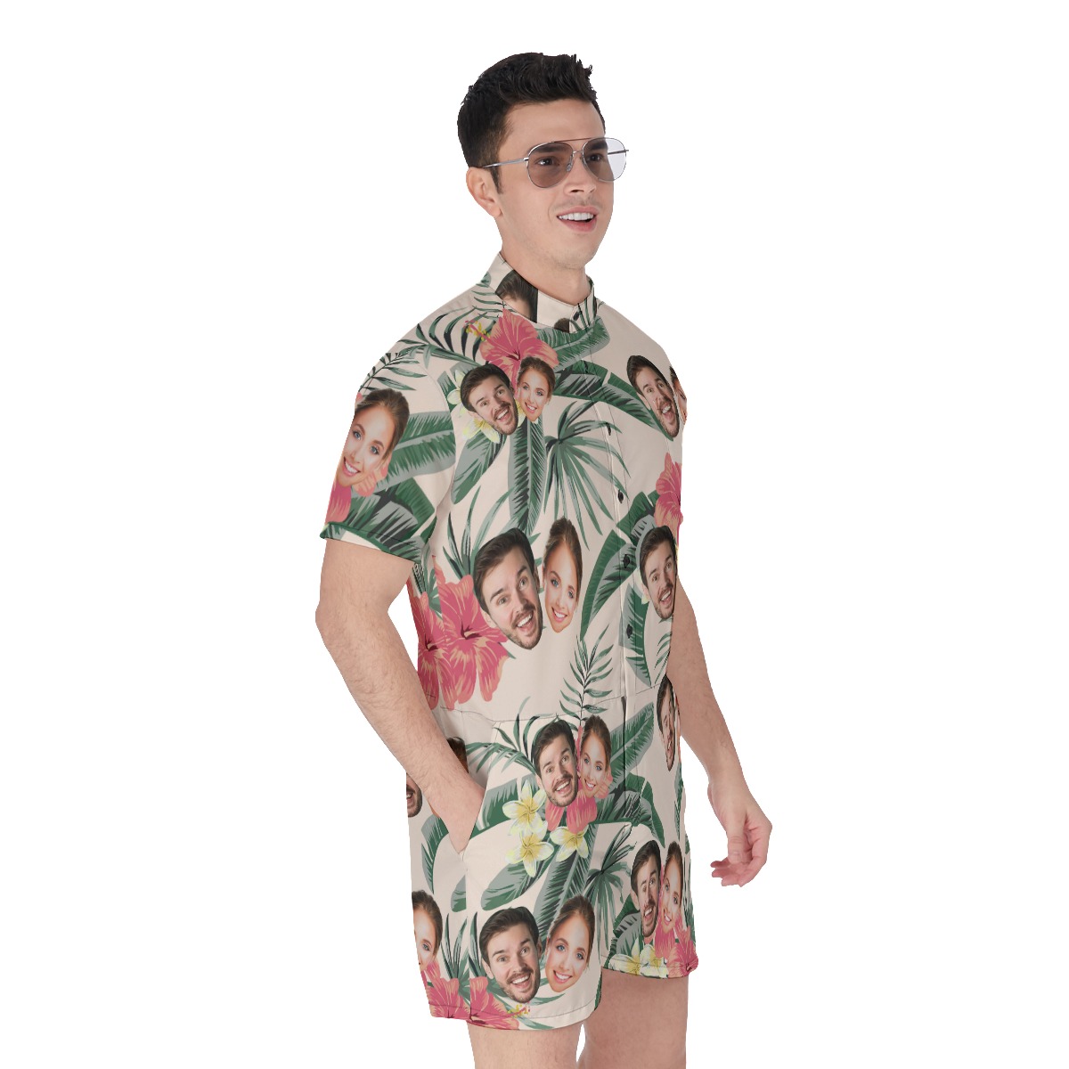 Unique Couple Faces Hawaiian Men's Romper