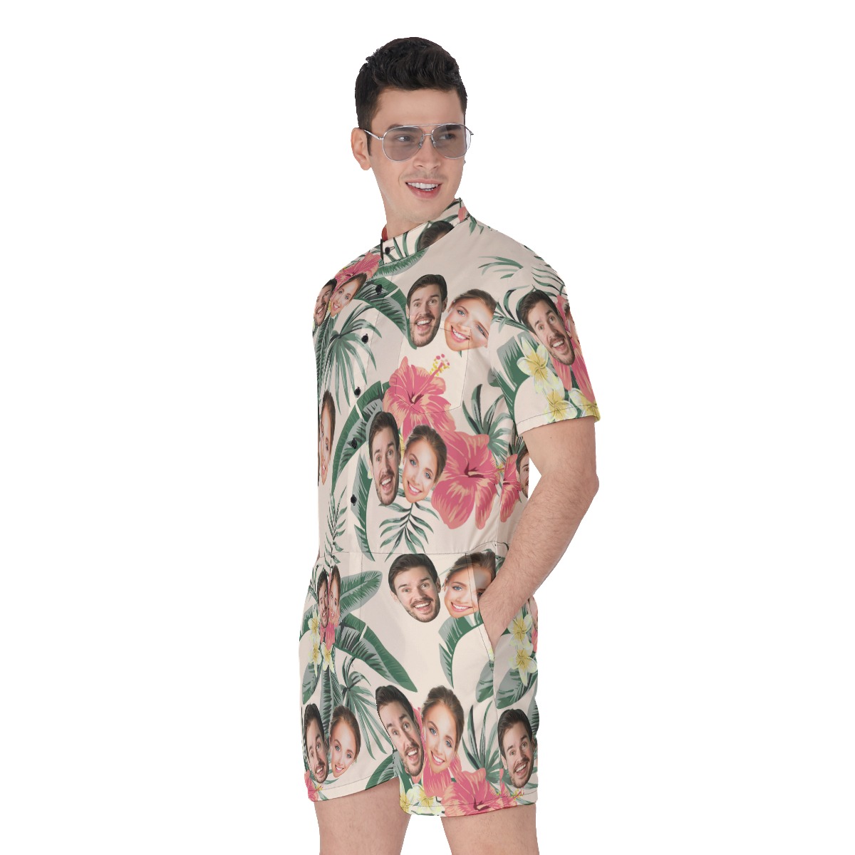 Unique Couple Faces Hawaiian Men's Romper
