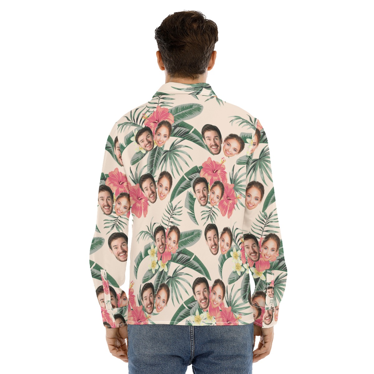 Couple Custom Face Long Sleeve Hawaiian Shirt