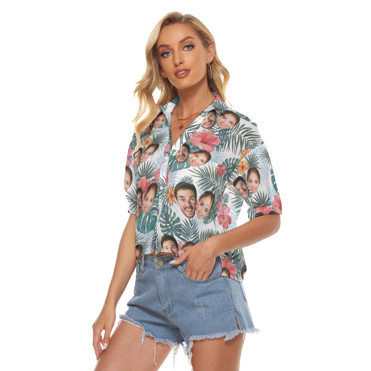 Custom Hawaiian Crop Top With Multiple Faces