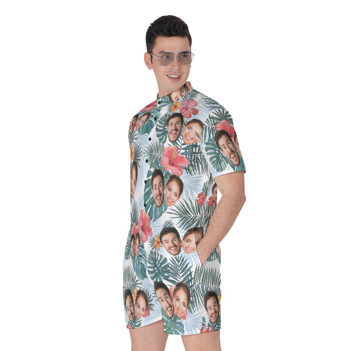Custom Men's Hawaiian Romper With Multiple Faces