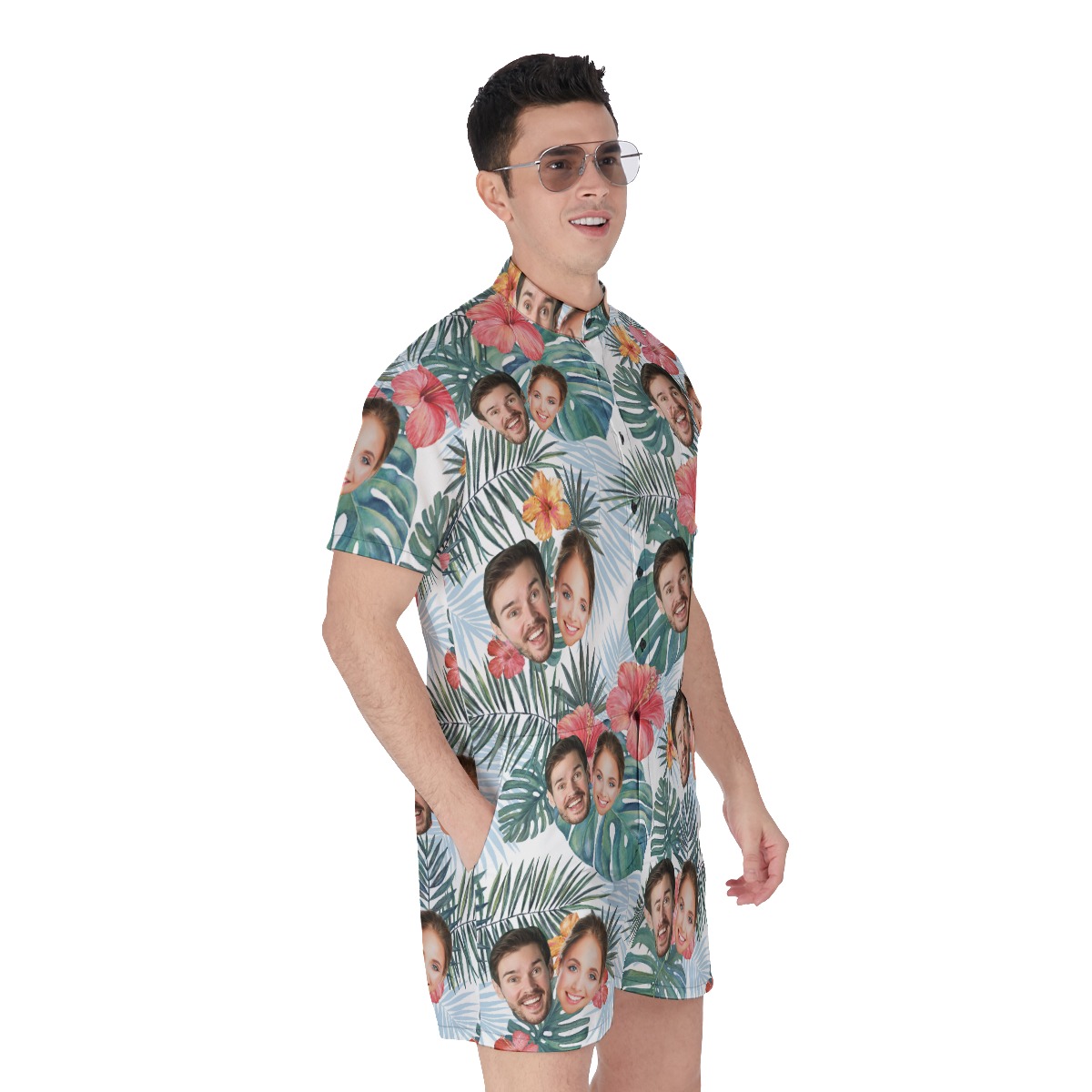 Custom Men's Hawaiian Romper With Multiple Faces