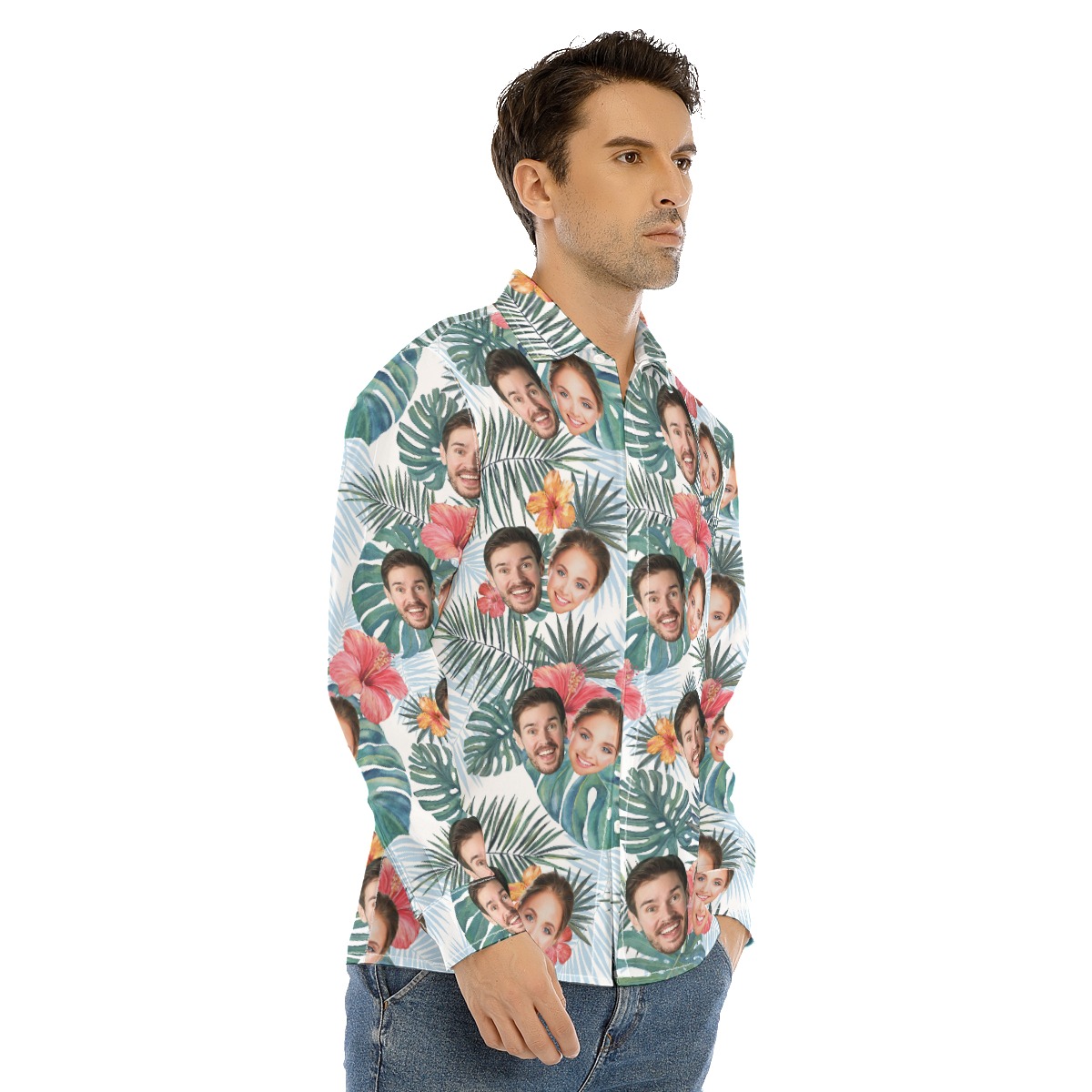 Custom Multiple Faces Long Sleeve Button Up Shirt