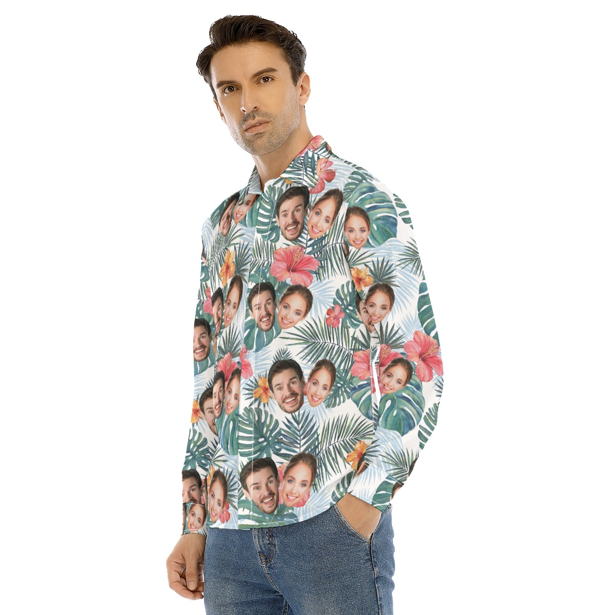 Custom Multiple Faces Long Sleeve Button Up Shirt