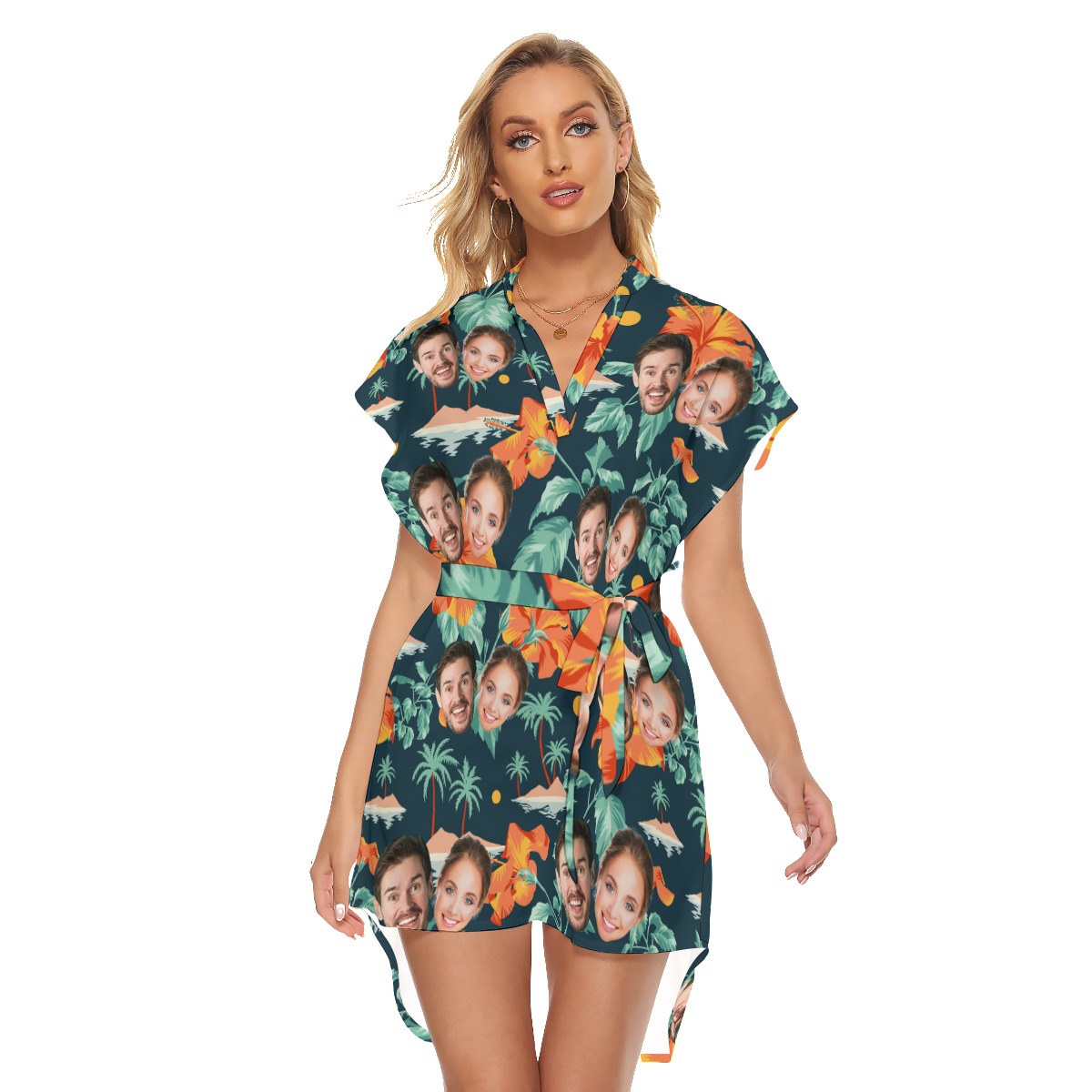 Custom 2 Faces Hawaiian Dress With Tie - variant image 1