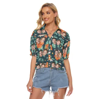 Custom 2 Faces Couple Hawaiian Crop Top
