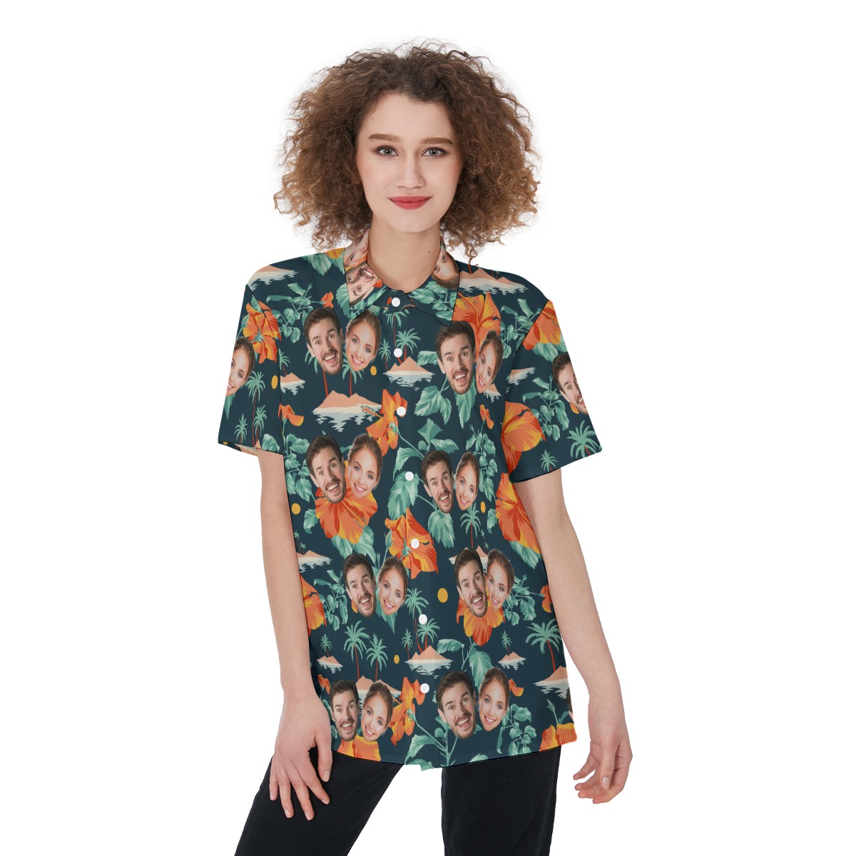 Custom 2 Faces Couple Hawaiian Shirt - variant image 1