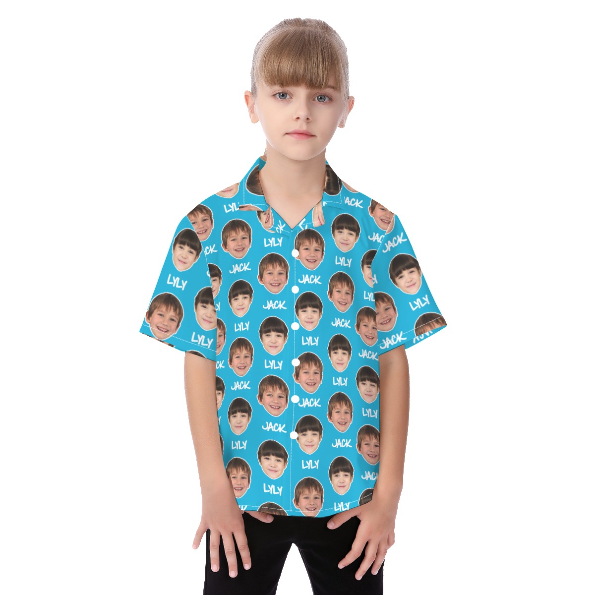 Cute Custom Face With Name Hawaiian Shirt For Kids - variant image 1