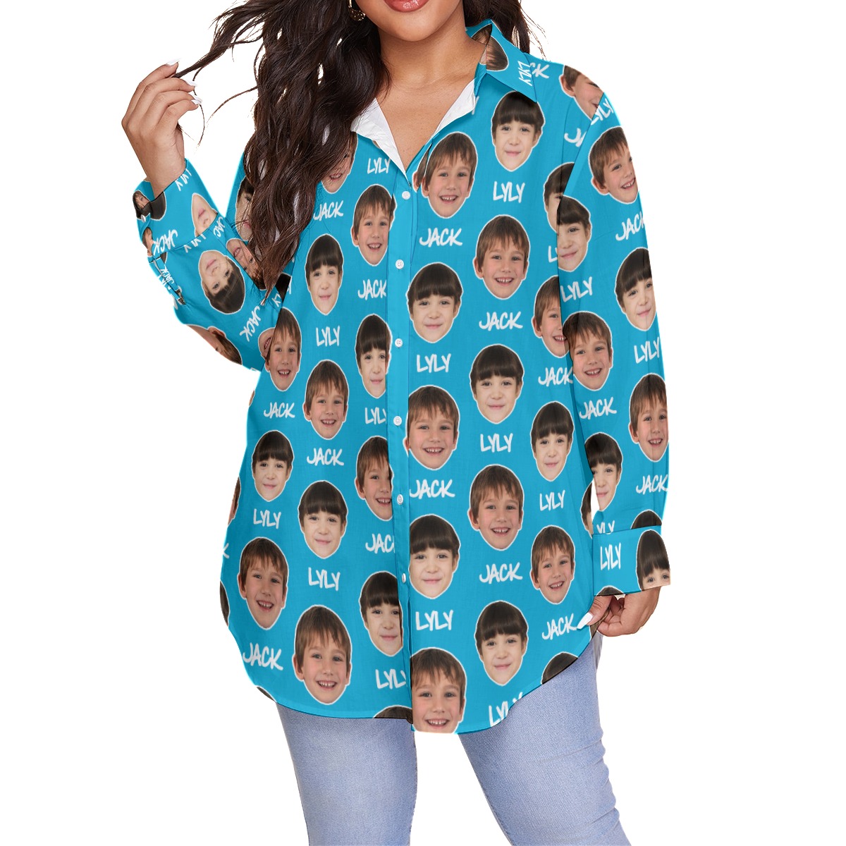 Funny Custom Faces With Name Hawaiian Plus Size Shirt For Women - variant image 1