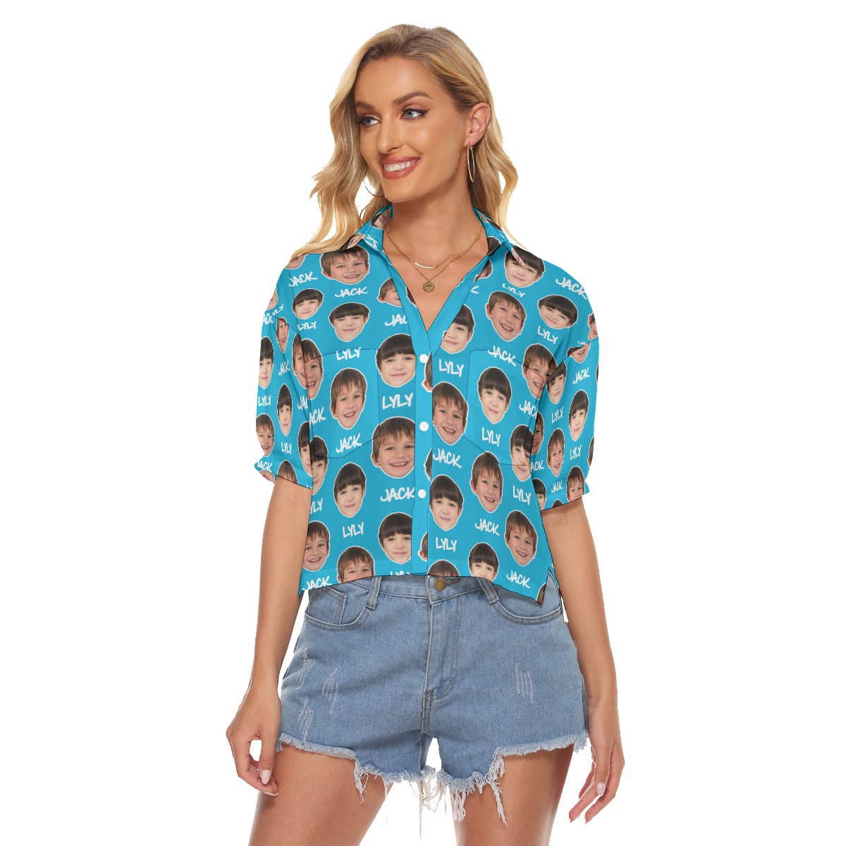 Unique Personalized Hawaiian Crop Top Shirt With Name And Face - variant image 1