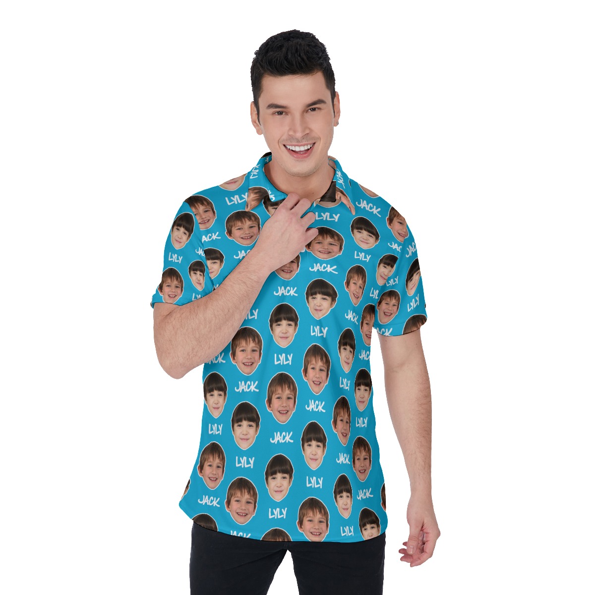 Custom 2 Faces With Name Men's Hawaiian Polo Shirt - variant image 1