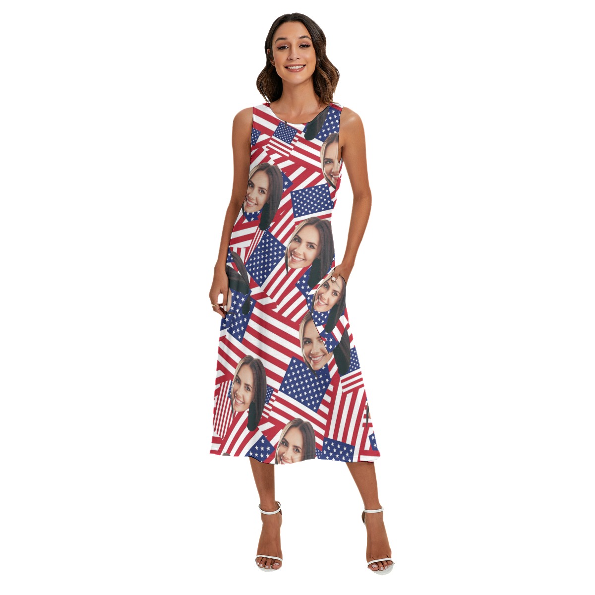 American Flag Custom Face Hawaiian Sleeveless Dress - variant image 1