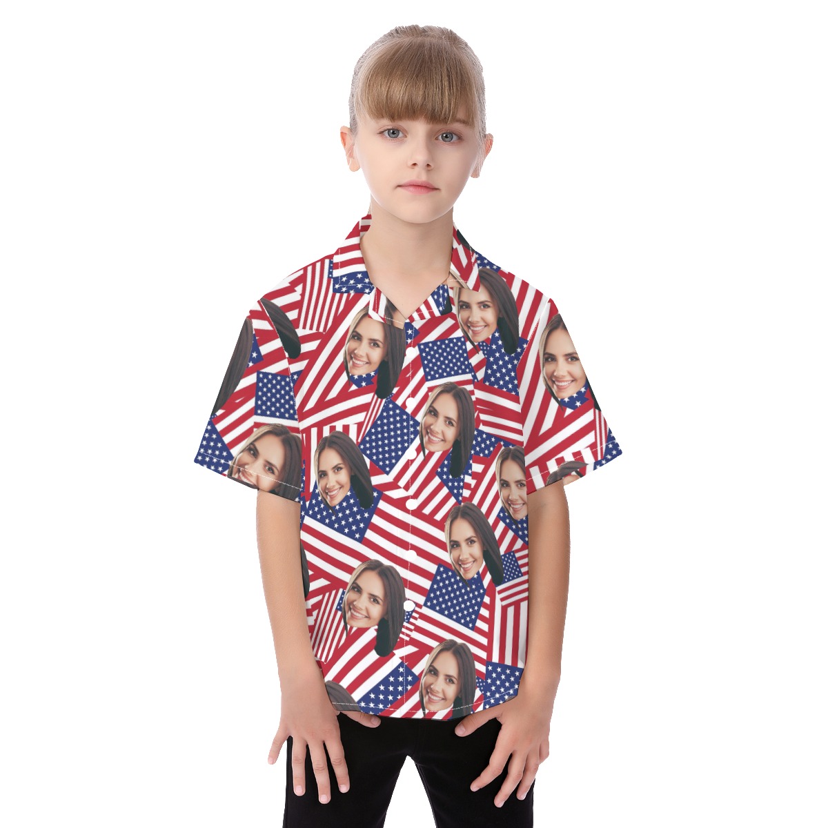 USA Flag Custom Face Hawaiian Shirt For Kids - variant image 1