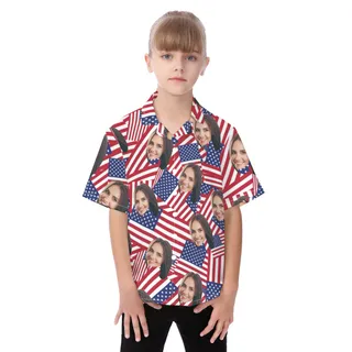 USA Flag Custom Face Hawaiian Shirt For Kids