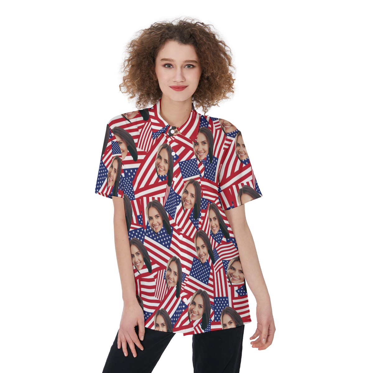 4th Of July Flag Face Custom Hawaiian Shirts For Women - variant image 1