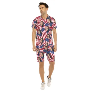 Custom Face American Flag Aloha Shirt And Shorts