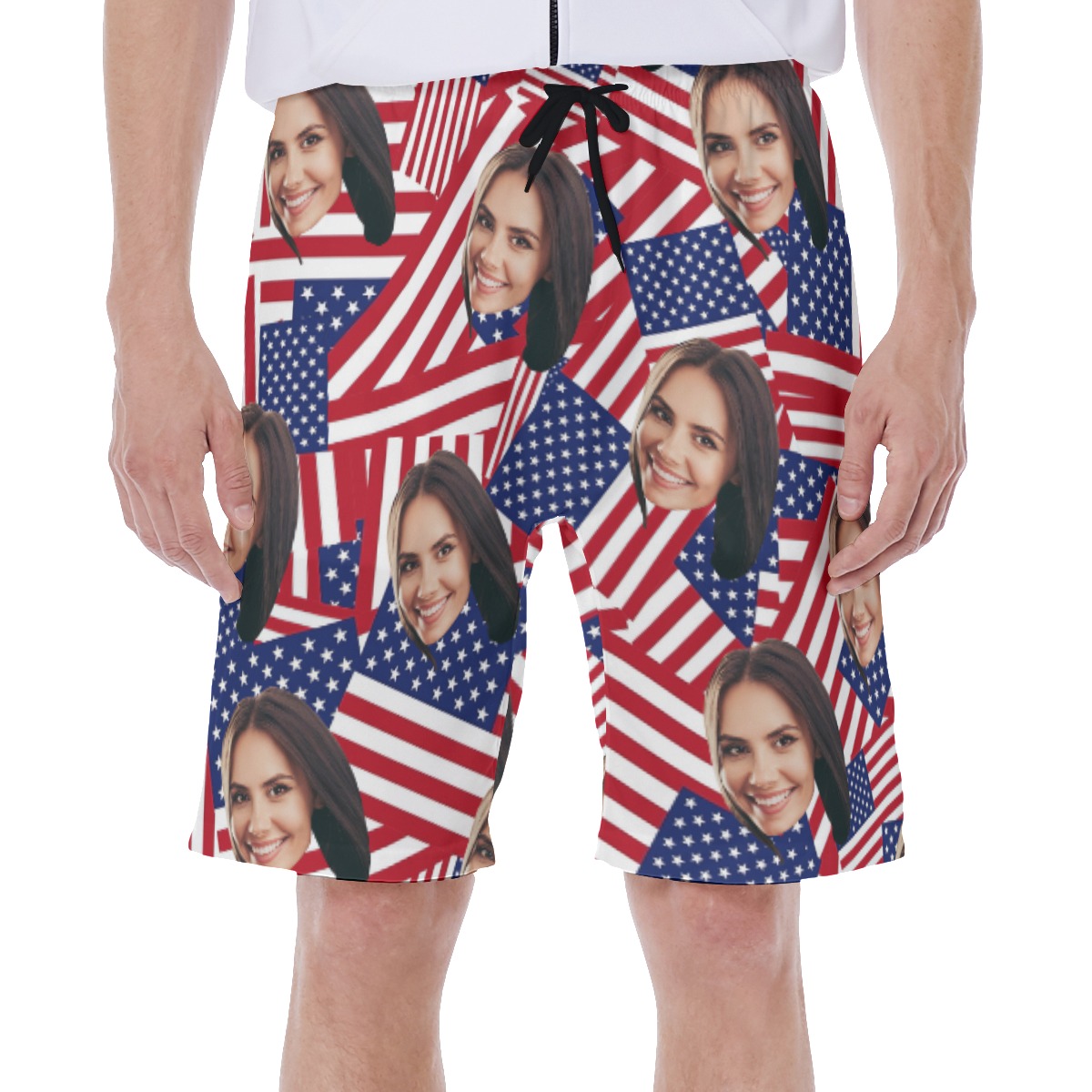 Face Custom American Flag Hawaiian Swim Trunks For Men - variant image 1