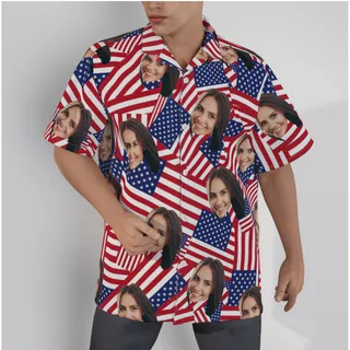 Men's Custom Face American Flag Hawaiian Shirt