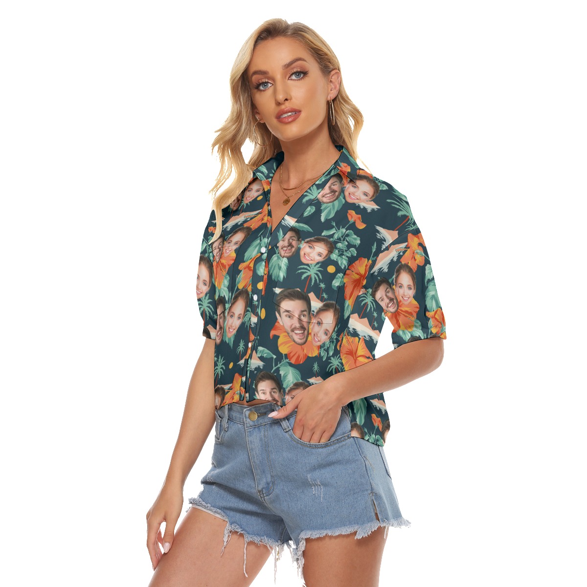 Custom 2 Faces Couple Hawaiian Crop Top