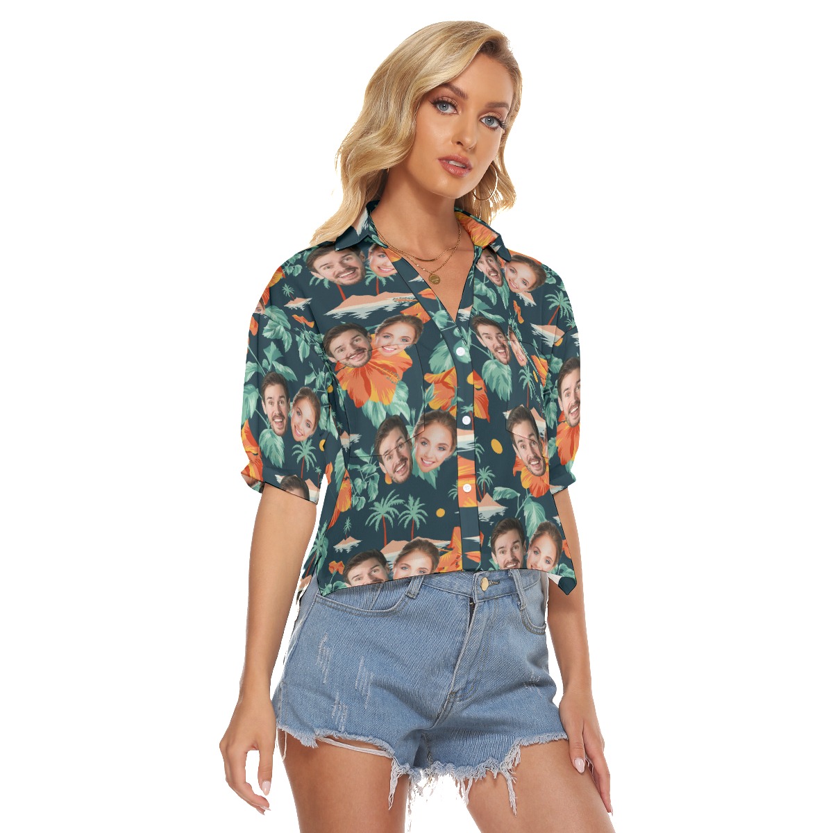 Custom 2 Faces Couple Hawaiian Crop Top