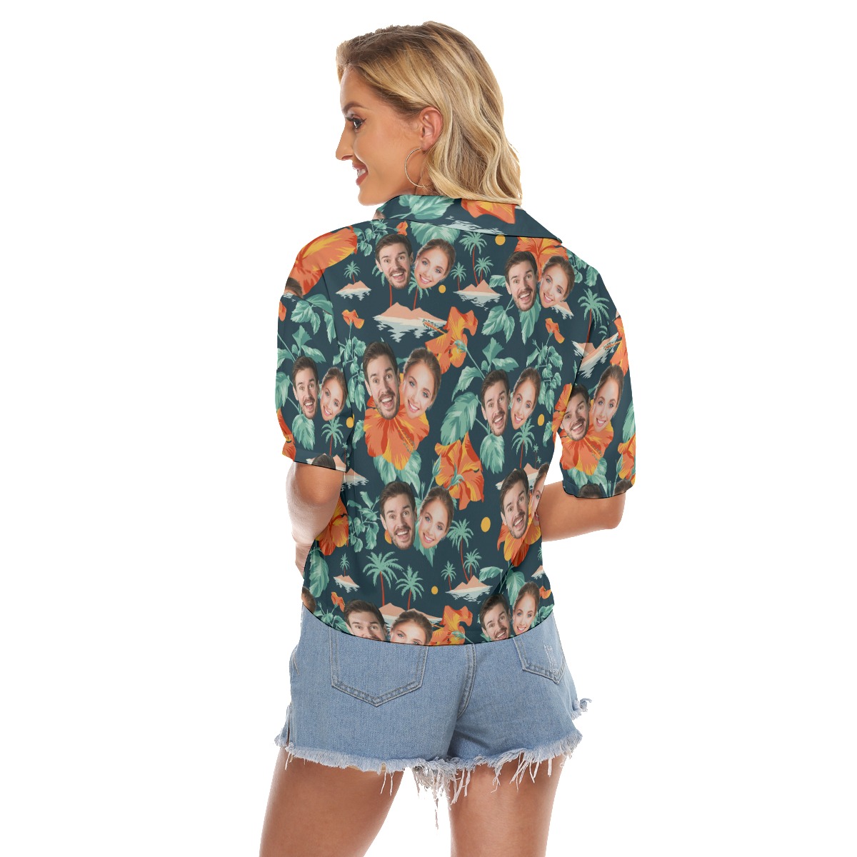 Custom 2 Faces Couple Hawaiian Crop Top