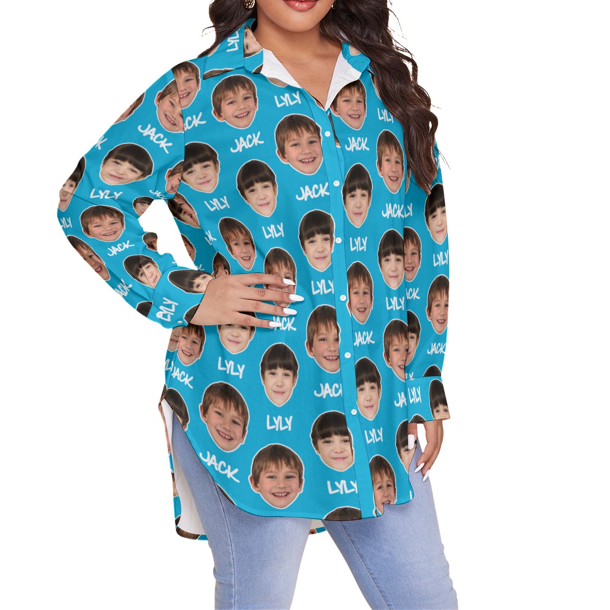 Funny Custom Faces With Name Hawaiian Plus Size Shirt For Women
