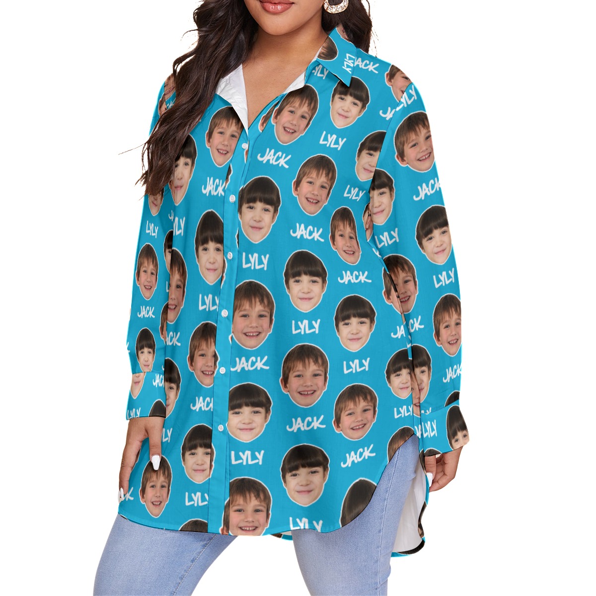 Funny Custom Faces With Name Hawaiian Plus Size Shirt For Women