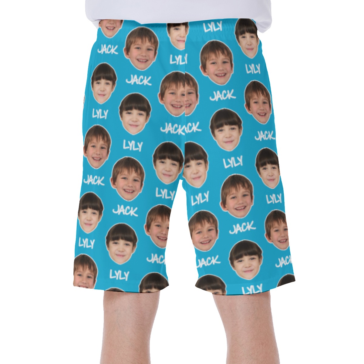 Men's Hawaiian Swim Trunks With Two Custom Faces And Name