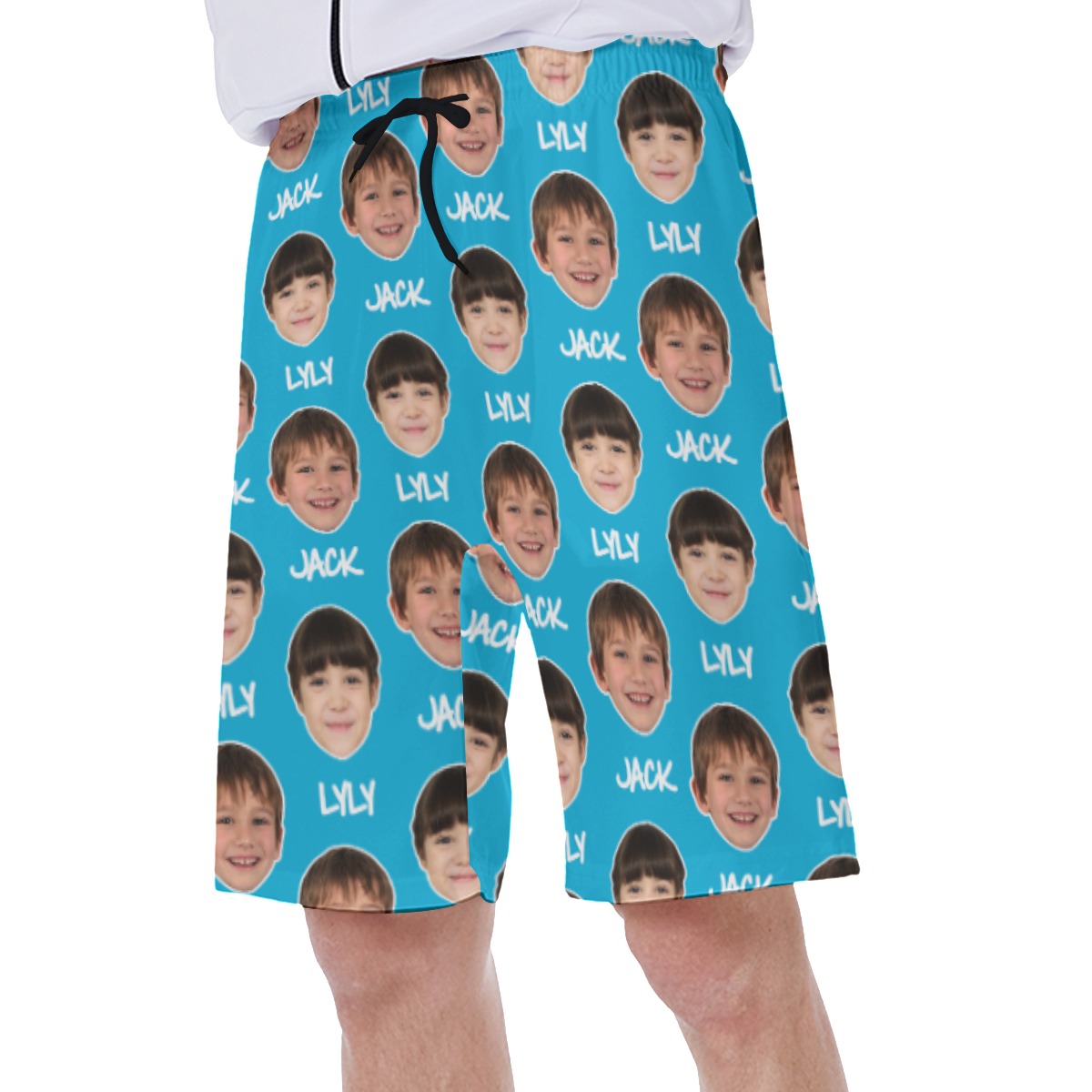 Men's Hawaiian Swim Trunks With Two Custom Faces And Name