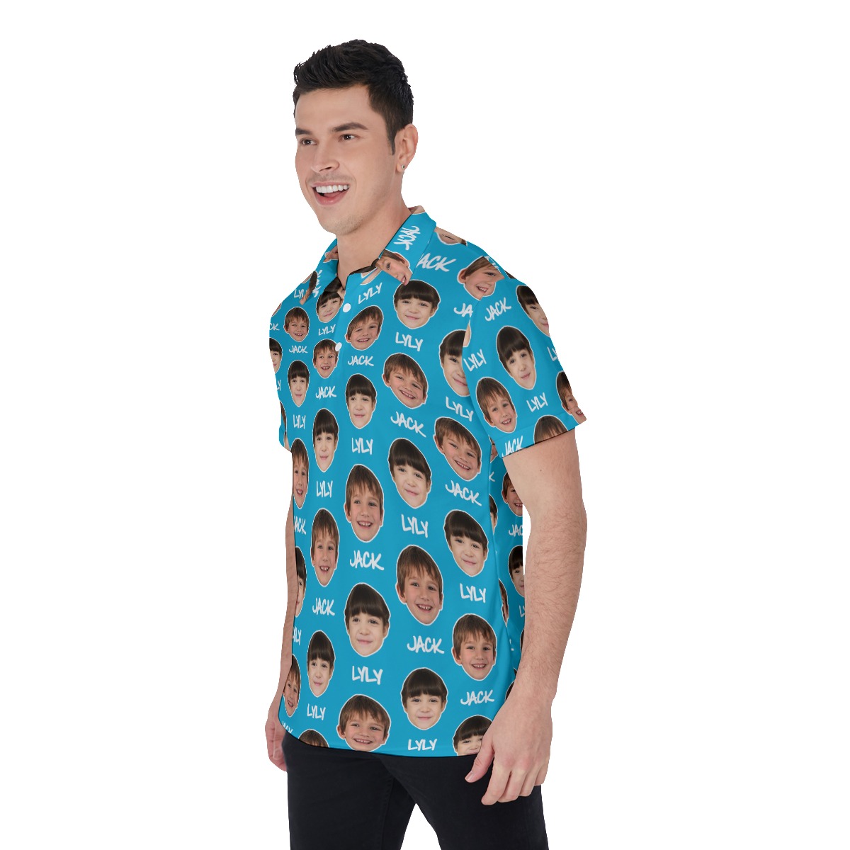 Custom 2 Faces With Name Men's Hawaiian Polo Shirt