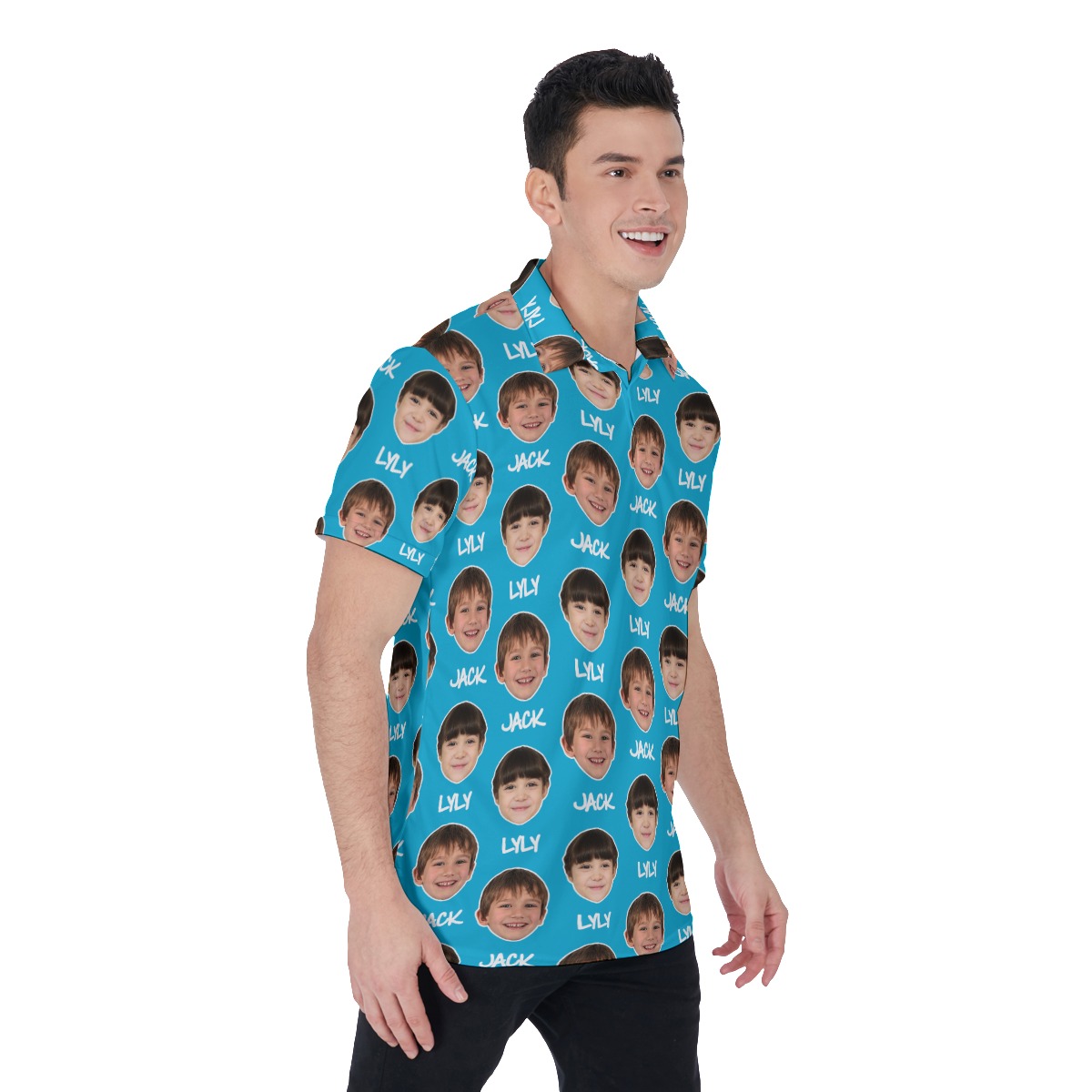 Custom 2 Faces With Name Men's Hawaiian Polo Shirt