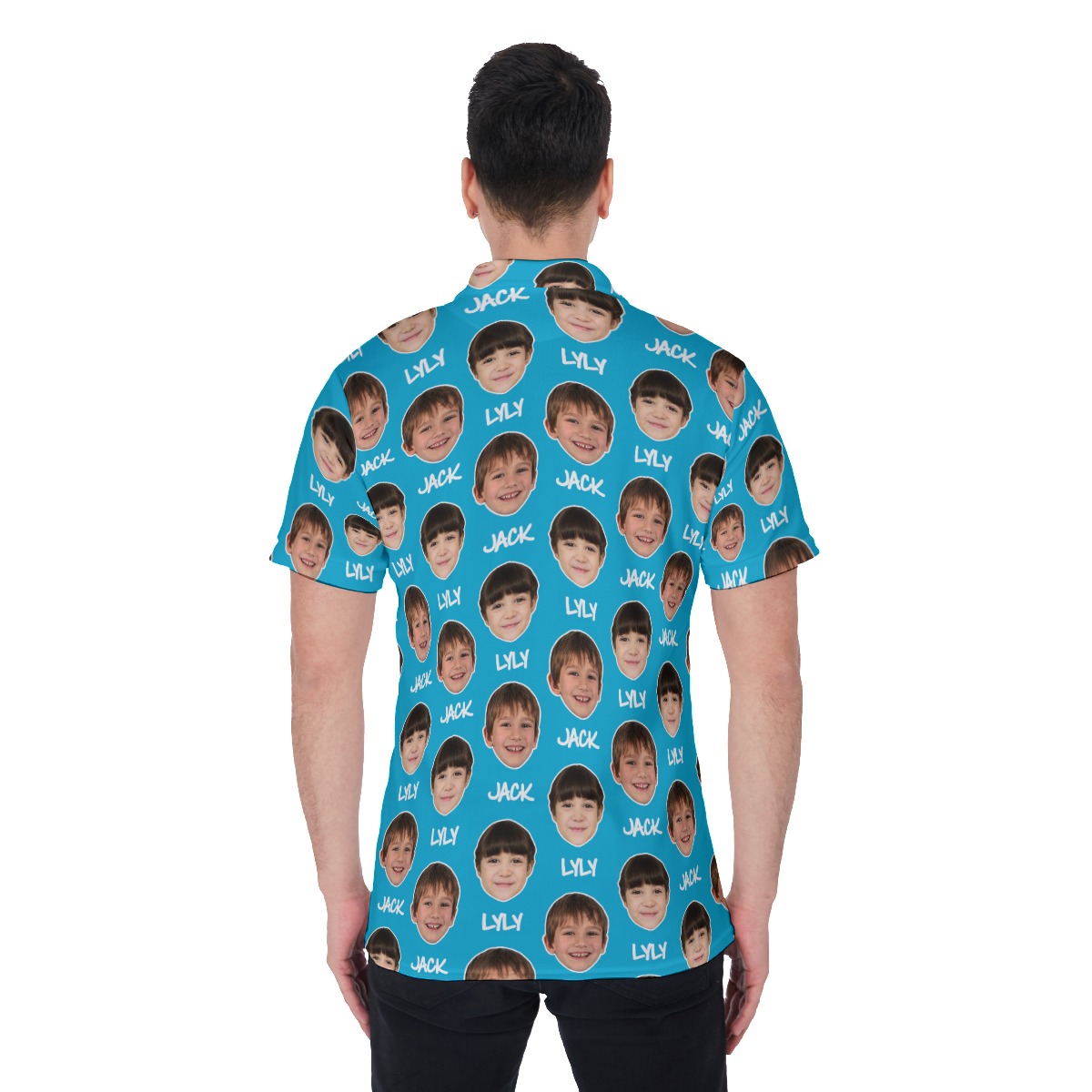 Custom 2 Faces With Name Men's Hawaiian Polo Shirt