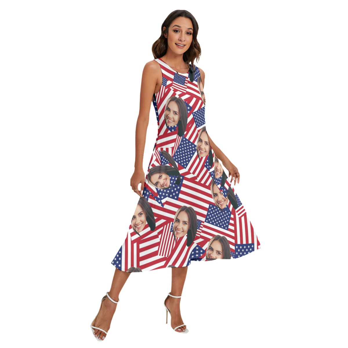 American Flag Custom Face Hawaiian Sleeveless Dress