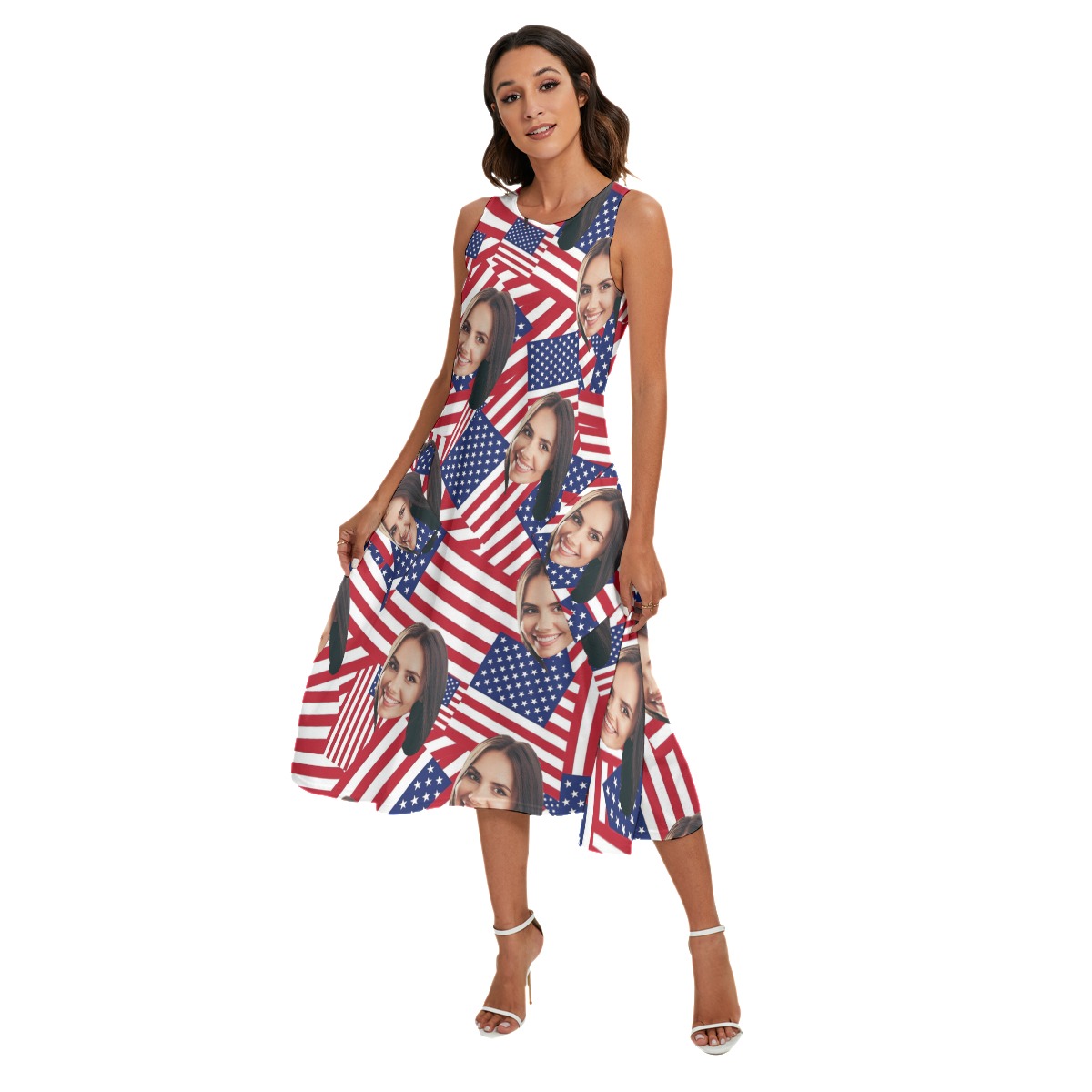American Flag Custom Face Hawaiian Sleeveless Dress