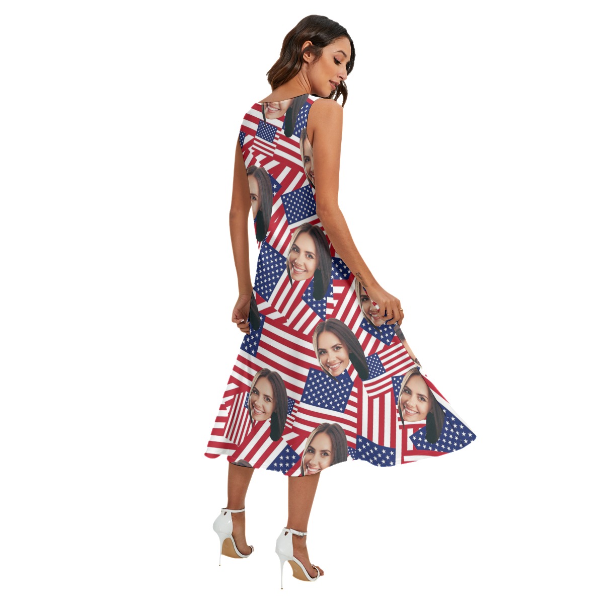 American Flag Custom Face Hawaiian Sleeveless Dress