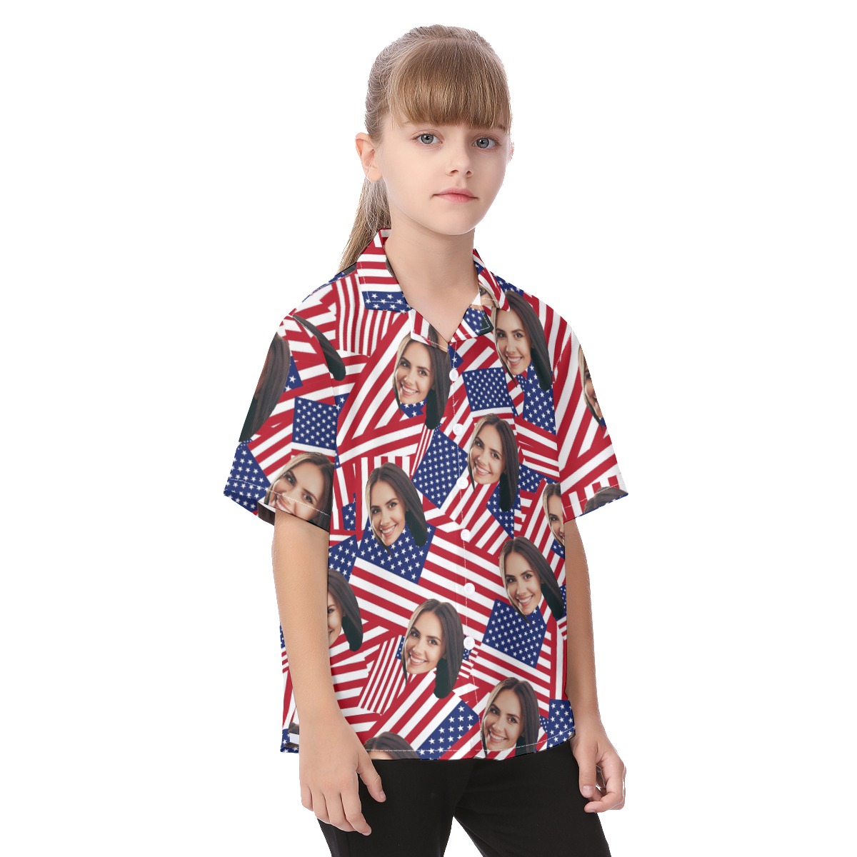 USA Flag Custom Face Hawaiian Shirt For Kids