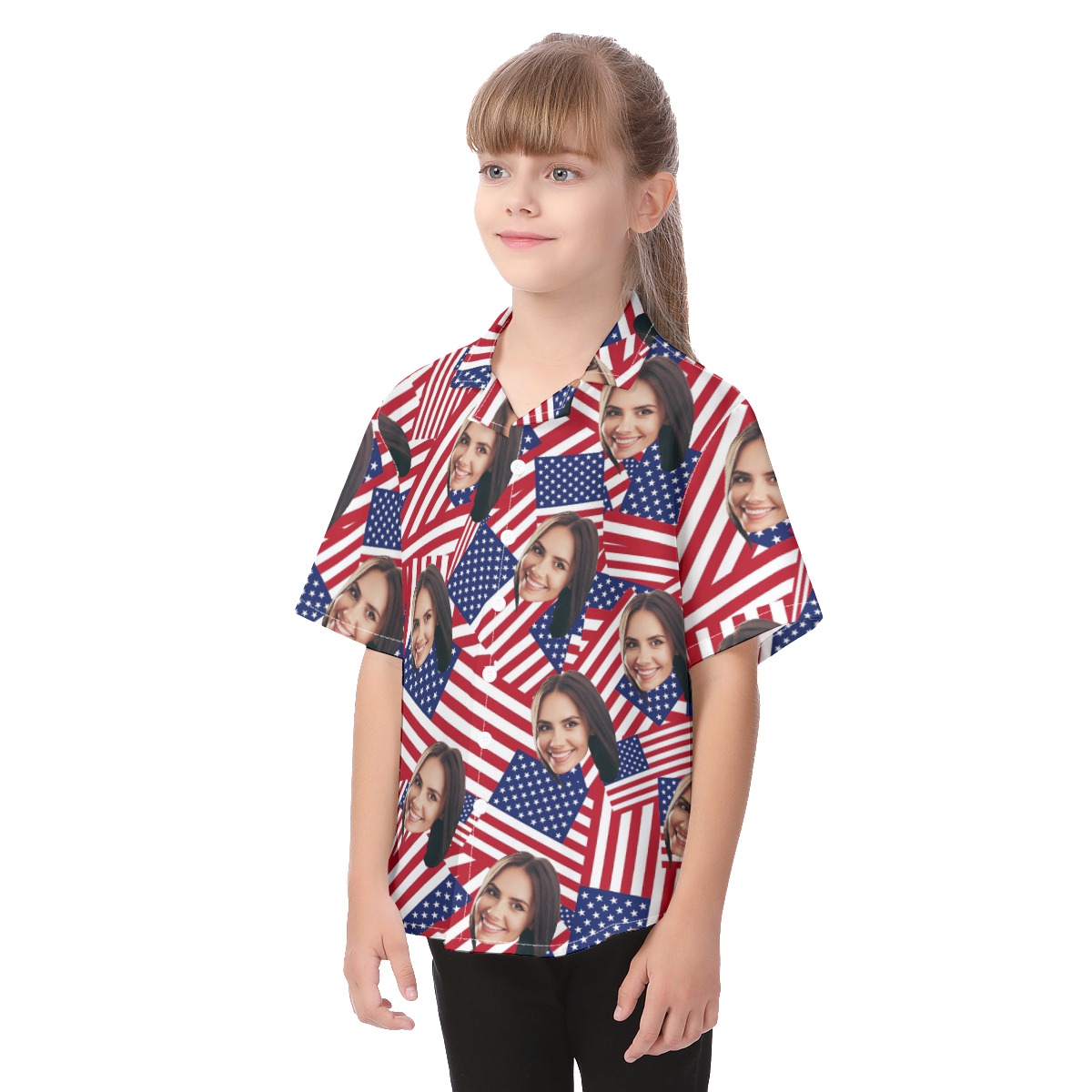 USA Flag Custom Face Hawaiian Shirt For Kids