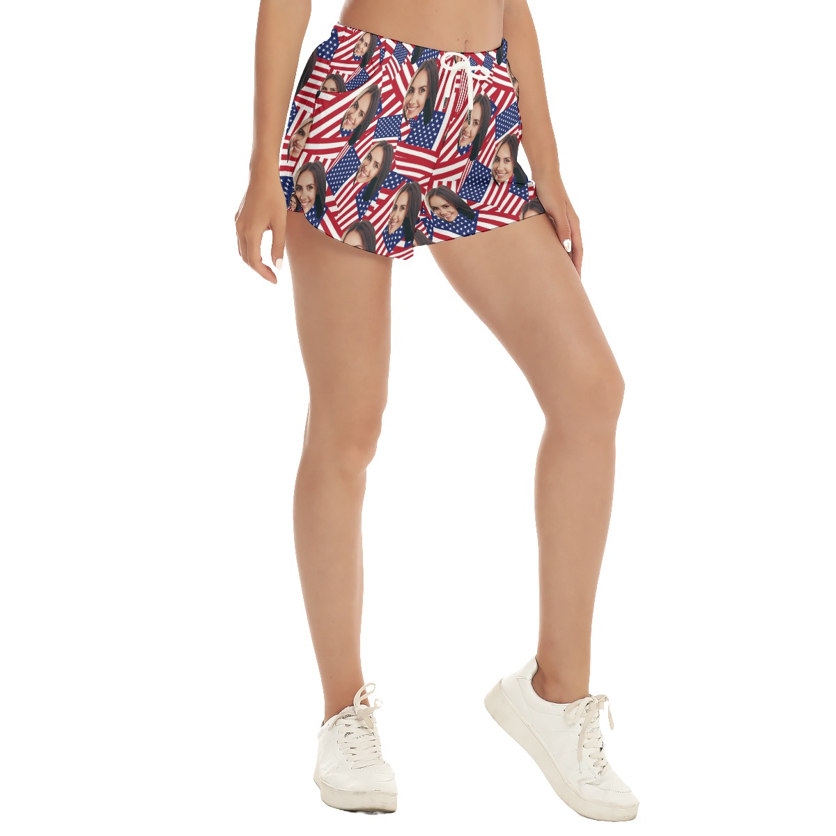 American Flag Custom Face Hawaiian Shorts For Women