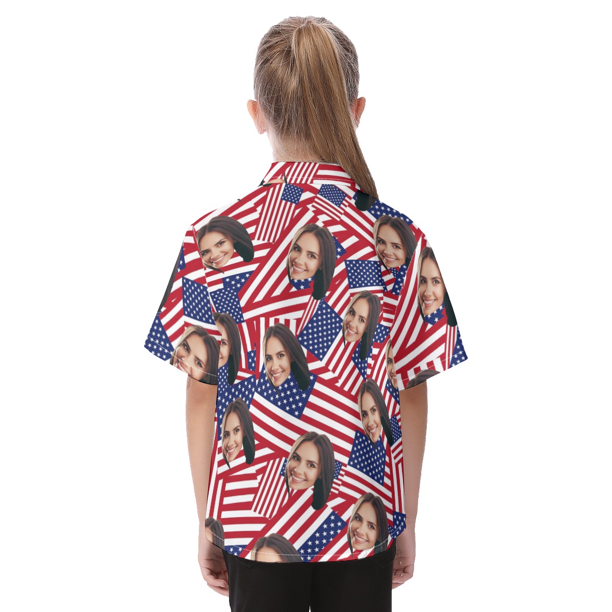USA Flag Custom Face Hawaiian Shirt For Kids